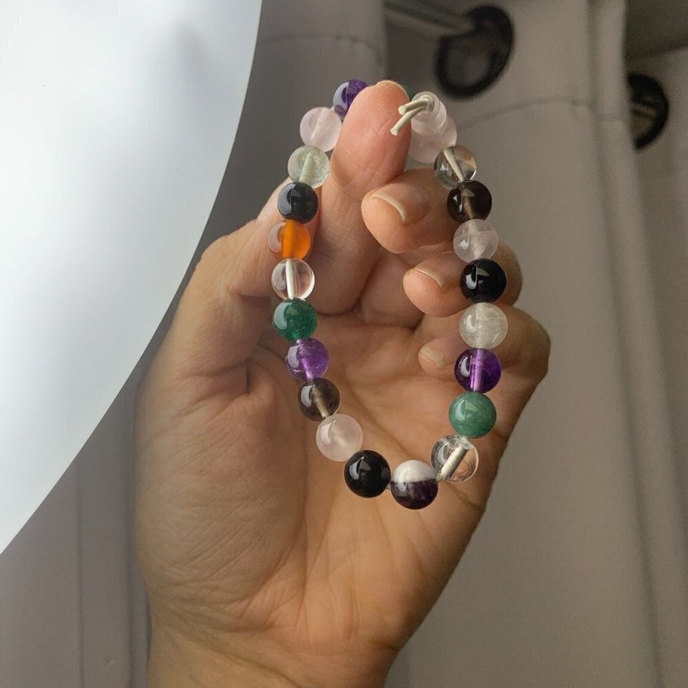 Stretch Elastic One Size glass beads multicolored bracelet - Picture 4 of 7